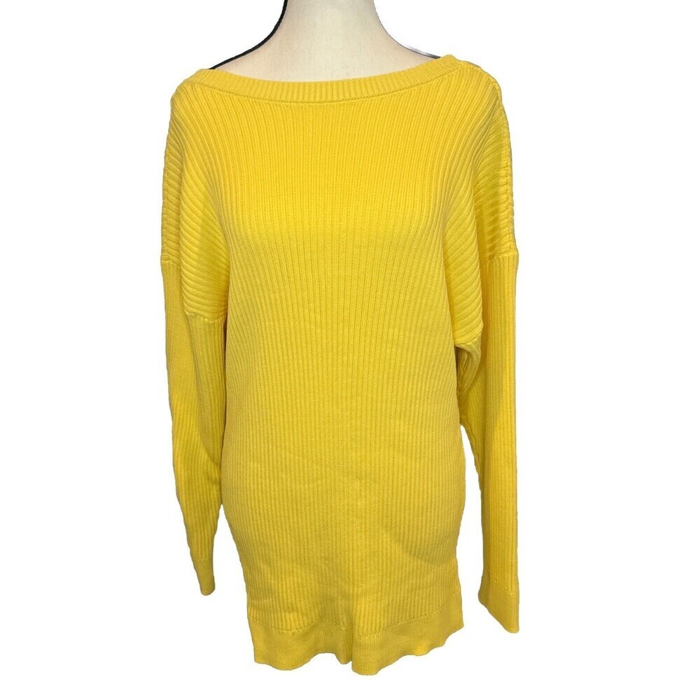Zara YELLOW Ribbed Knit‎ Slouchy Oversized Dropped Shoulder Sweater Dress Sz Med